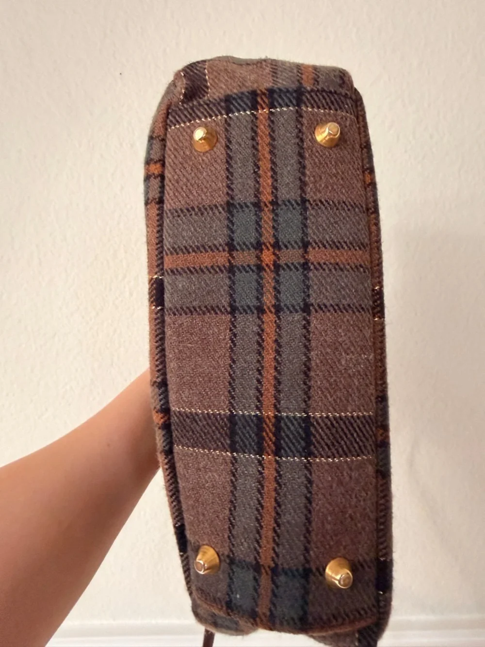 Vintage Brown Plaid Mini Tote‎ Crossbody Dark Academia Preppy Classic Bag Wool